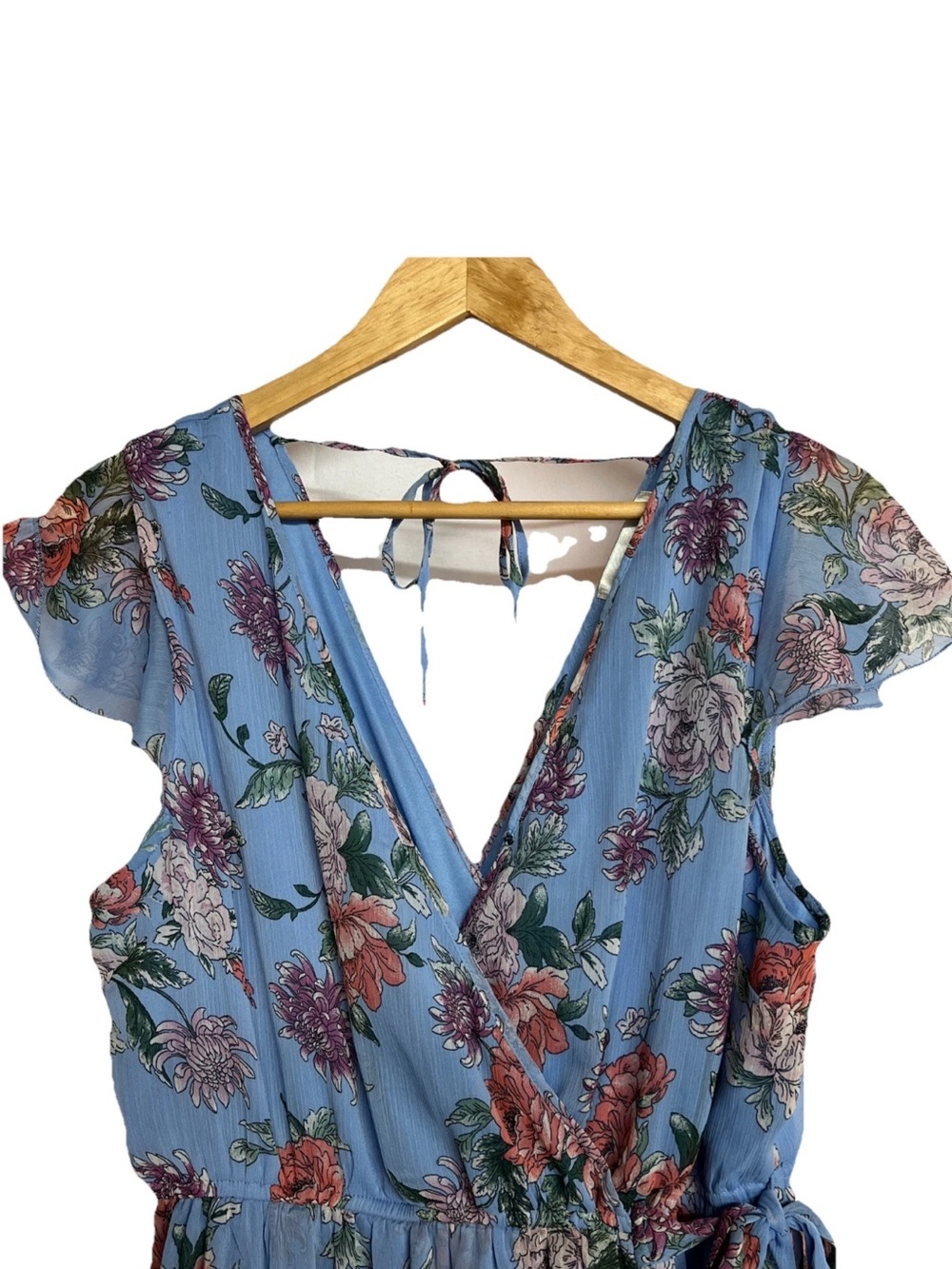 Band of Gypsies Light Blue Floral Asymmetrical Cottagecore Maxi Dress XL - Picture 9 of 16